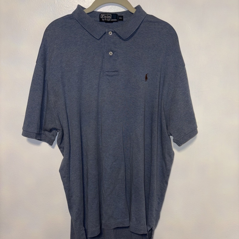 Polo Ralph Lauren Men's Polo Shirt XL Blue Soft Cotton Classic Brown Pony
